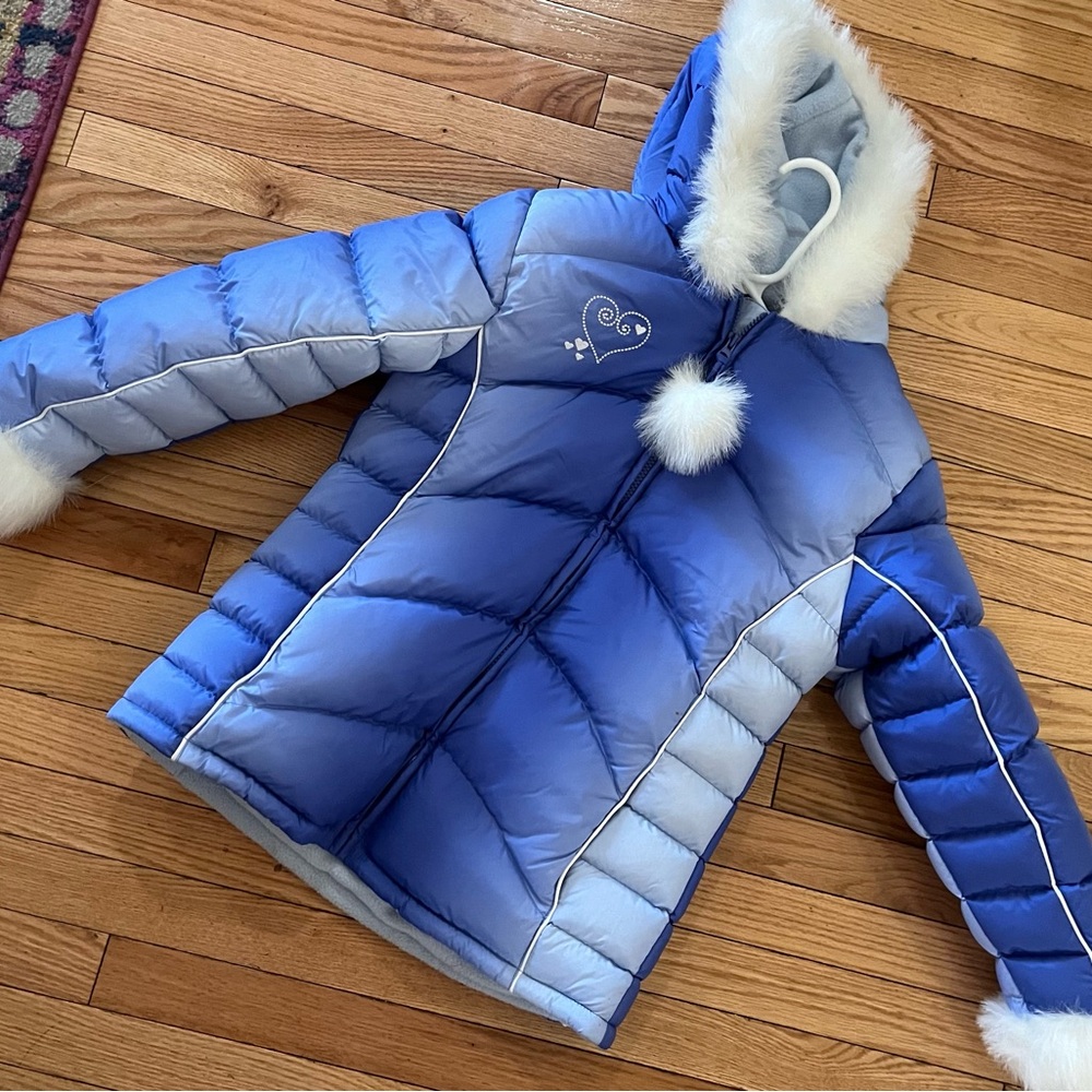 Blue Kids Puffer Jacket with Faux Fur Trim